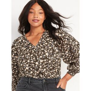 Black Floral Plus Sz 3X Casual Wear Long Balloon Sleeve Popover Shirt OLD NAVY